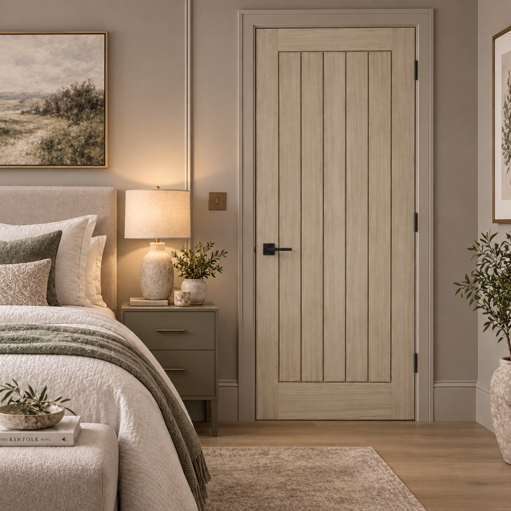 LPD Belize Light Grey Square Cut Grooves Five Vertical Panel Pre-Finished Internal Door
