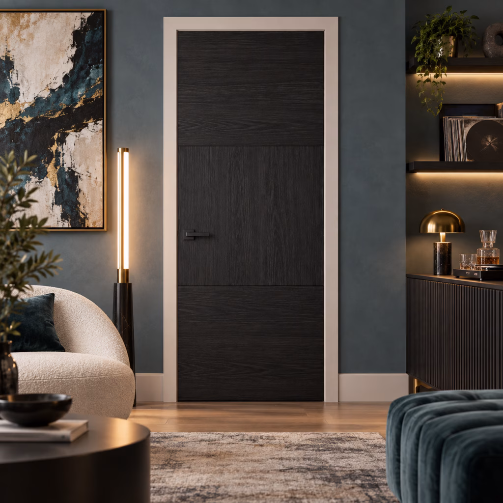 LPD Charcoal Black Tres 3 Panel Pre-Finished Charcoal Black Wood Veneer Internal Door