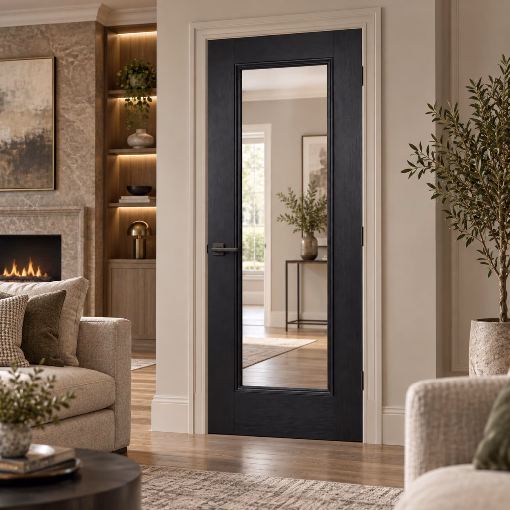 LPD Eindhoven Black 1L Clear Glazed Primed Plus Black Wood Veneer Internal Door