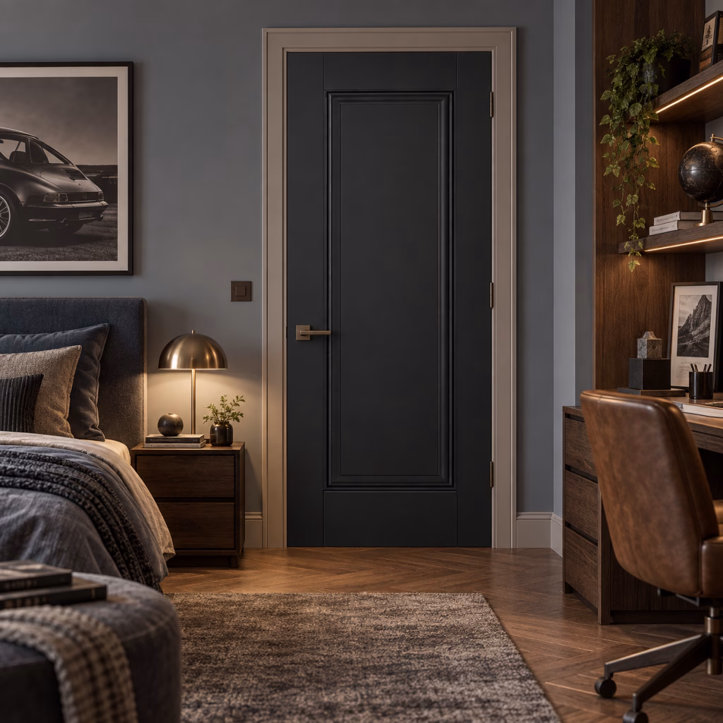 LPD Eindhoven Black Single Panel Primed Plus Black Wood Veneer Internal Door