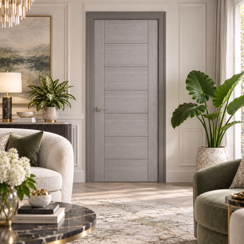 LPD Hampshire Light Grey 7 Panel Ladder Style Pre-Finished Wood Veneer Internal Door