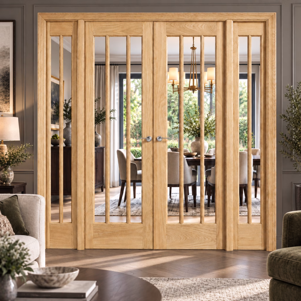 LPD Lincoln W6 Oak 4-Part Clear Glazed Decorative Bar Design White Oak Veneer Unfinished Internal Room Divider Set