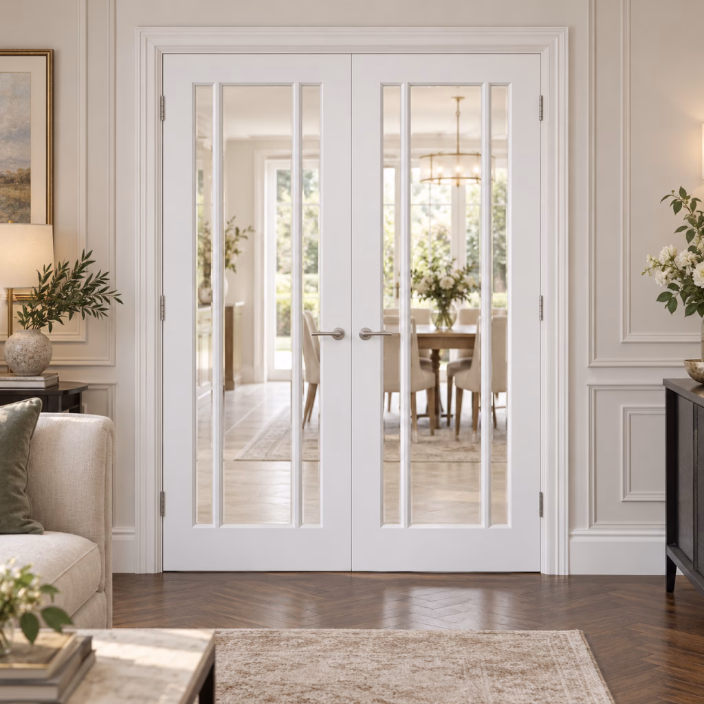 LPD Lincoln White Primed 3L Clear Glazed Beaded Rebated Right-Hand Pull Internal Door Pair