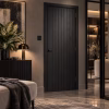 LPD Montreal Dark Charcoal Geometric Square Cut Grooves Pre-Finished Black Wood Veneer Internal Door