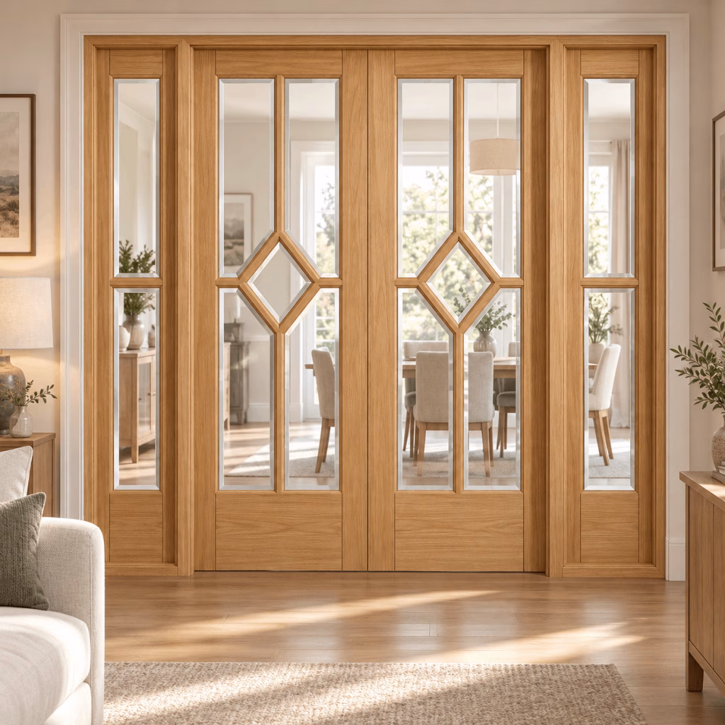 LPD Reims W6 Oak Diamond Design Clear Glazed Veneer Pre-Finished Internal Room Divider