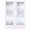 LPD Reims White Primed Clear Glazed Diamond Beaded Rebated Right-Hand Pull Internal Door Pair