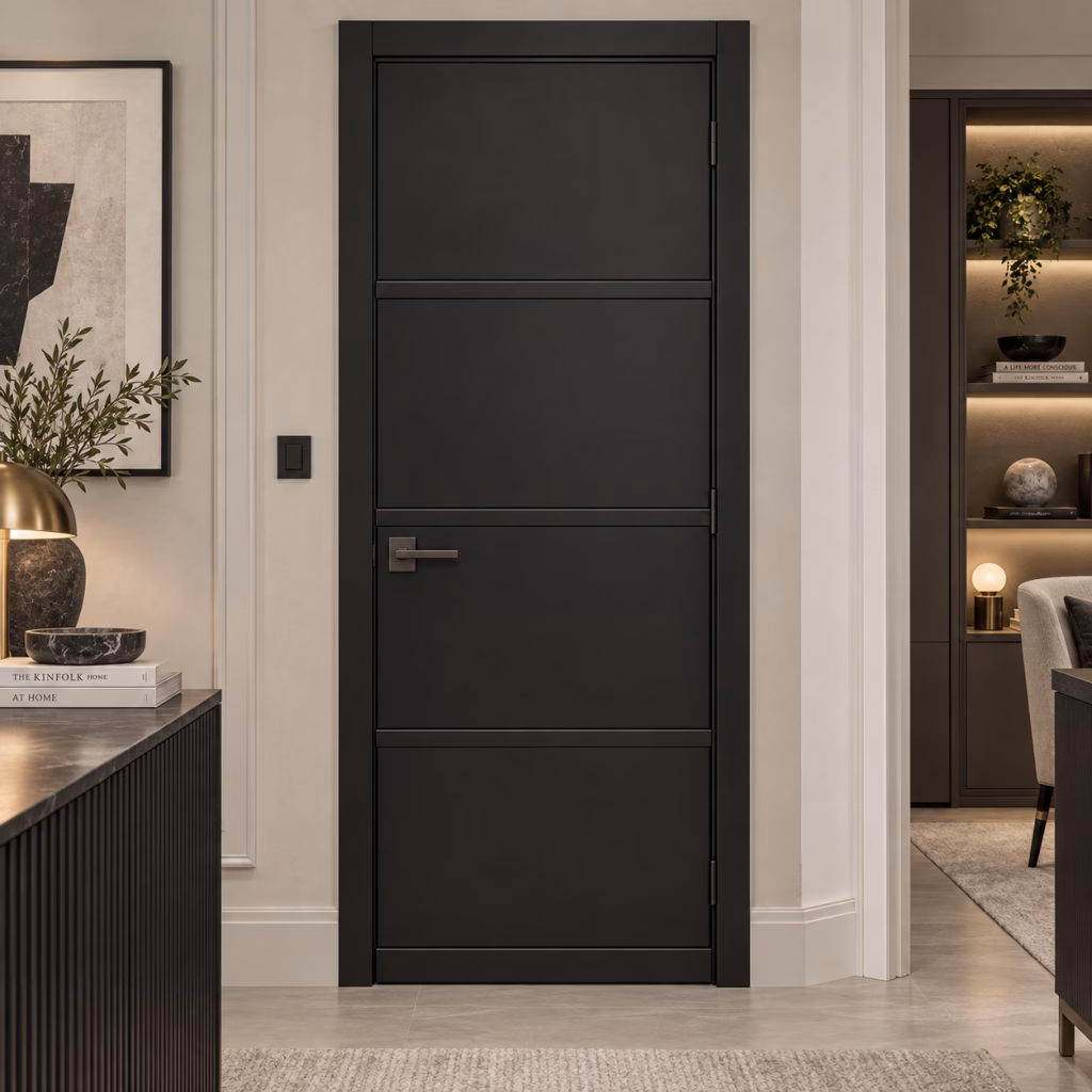 LPD Soho Black 4 Panel Horizontal Line Industrial Style Smooth Pre-Finished Internal Door
