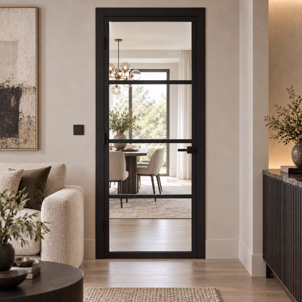 LPD Soho Black 4L Wide Clear Glazed Industrial Smooth Pre-Finished Internal Door