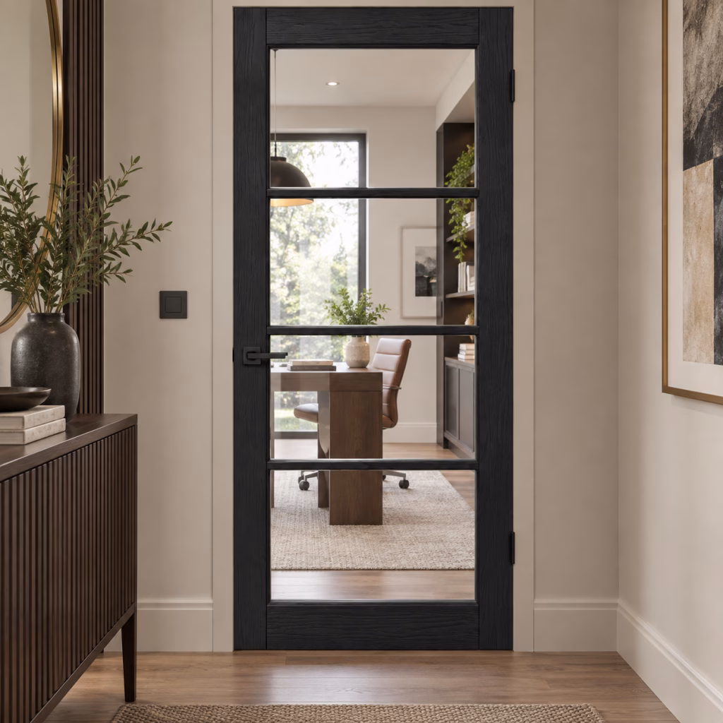 LPD Soho Dark Charcoal 4L Clear Glazed Textured Frame Pre-Finished Wood Veneer Internal Door