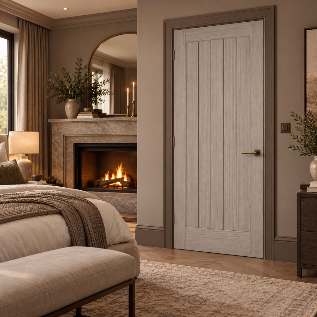 LPD Somerset Light Grey Framed Vertical Grooved Panel Design Wood Veneer Pre-Finished Internal Door
