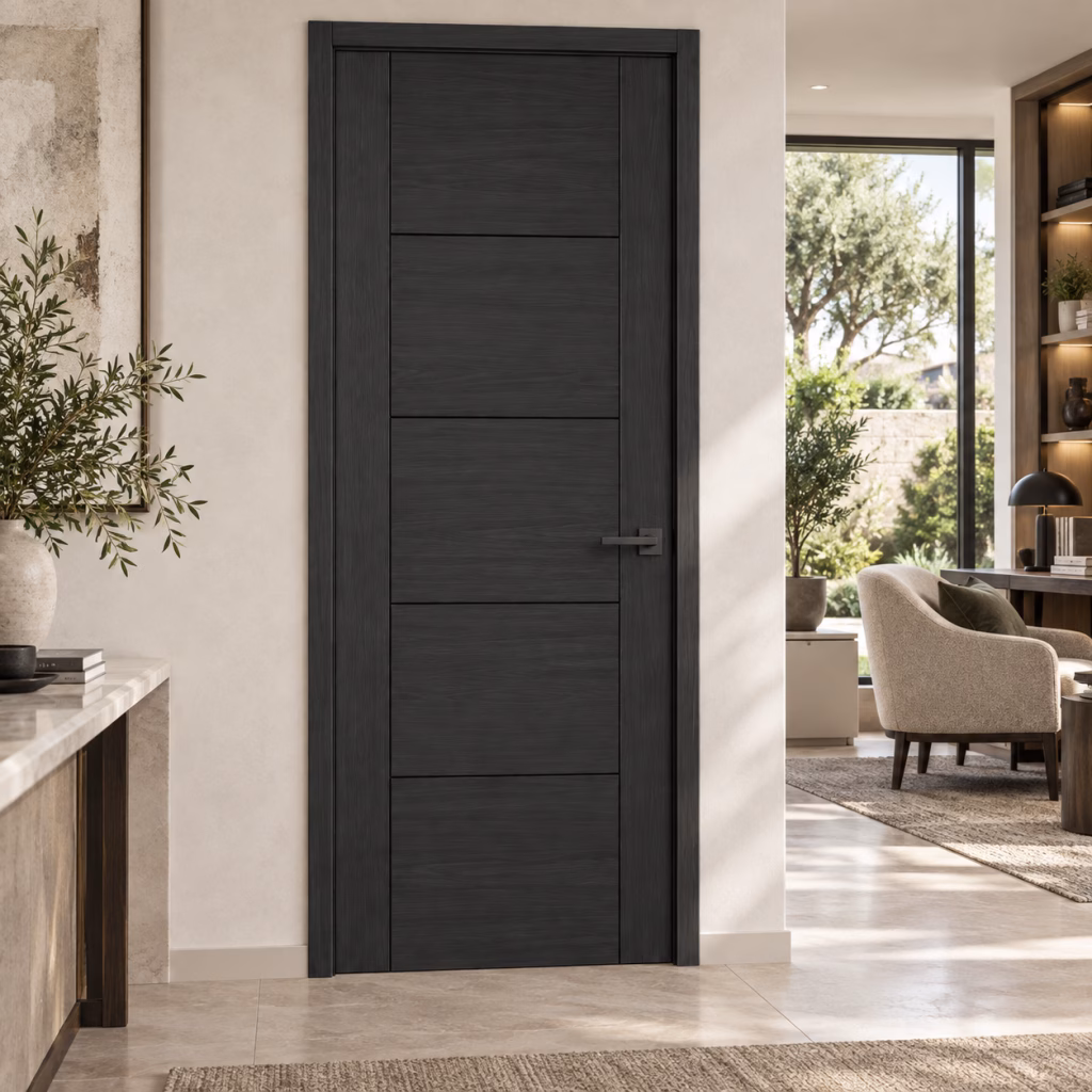 LPD Vancouver Charcoal Black 5P Ladder Style V Cut Grooves Pre-Finished Black Wood Veneer Internal Door