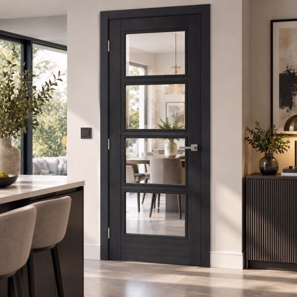 LPD Vancouver Charcoal Black Clear Glazed 4L Ladder Style Pre-Finished Internal Door