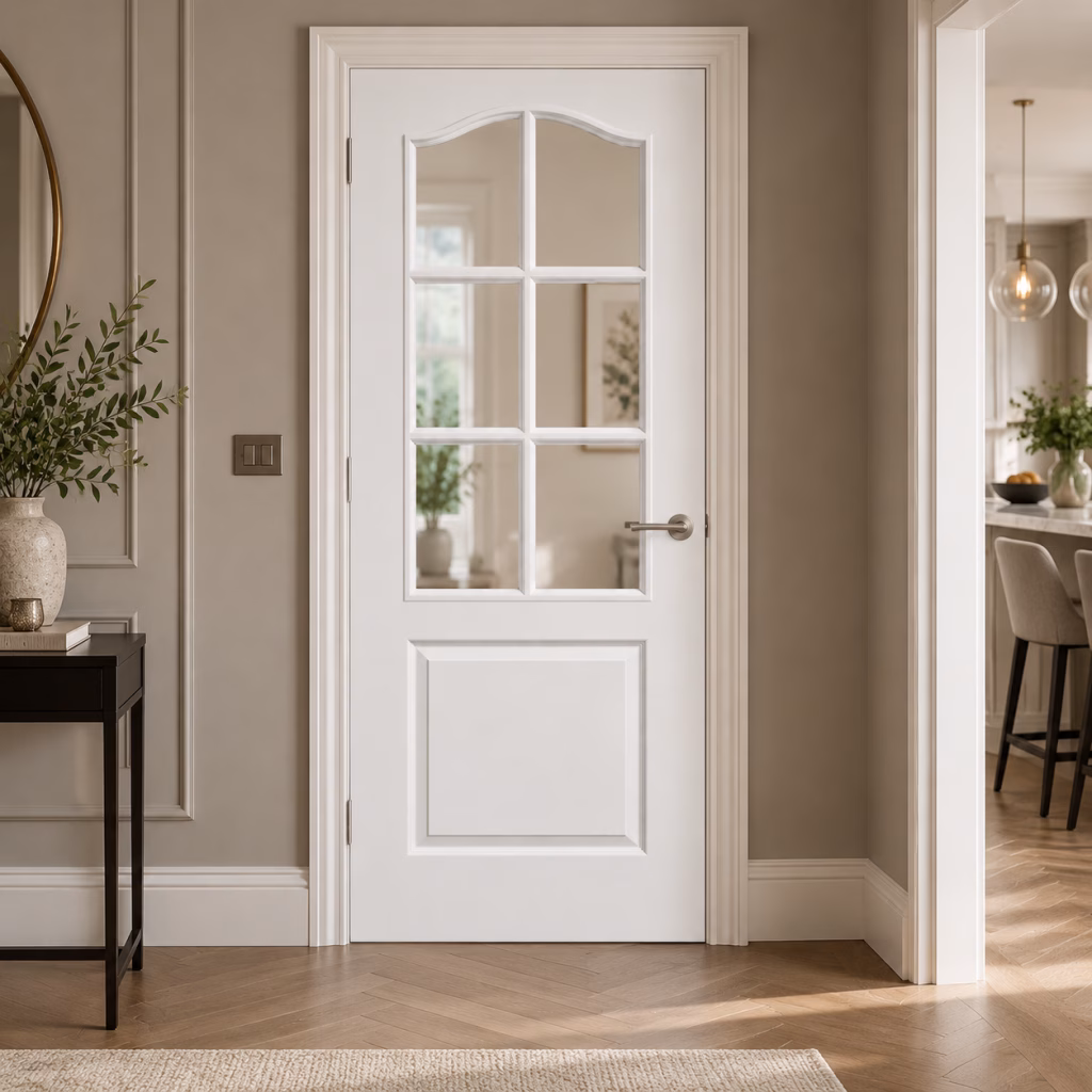 LPD White Primed Classical 6L Clear Glazed Raised Mouldings Textured White Internal Door