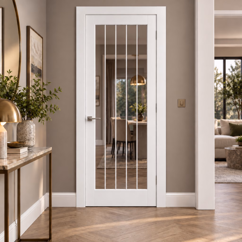 LPD White Primed Vertical 1L Clear Glazed Textured White Internal Door