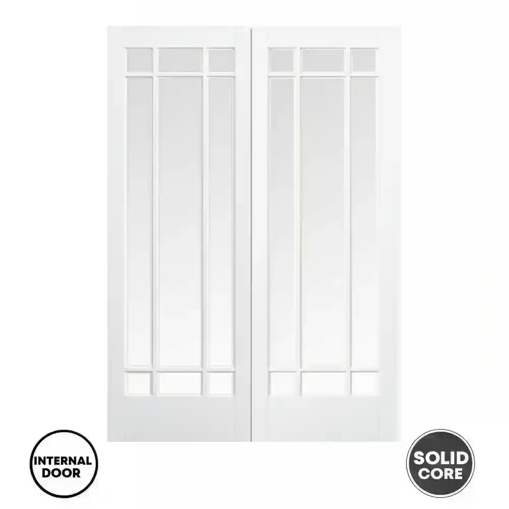 LPD Manhattan 9L Primed Door White Glazed Internal Pair New