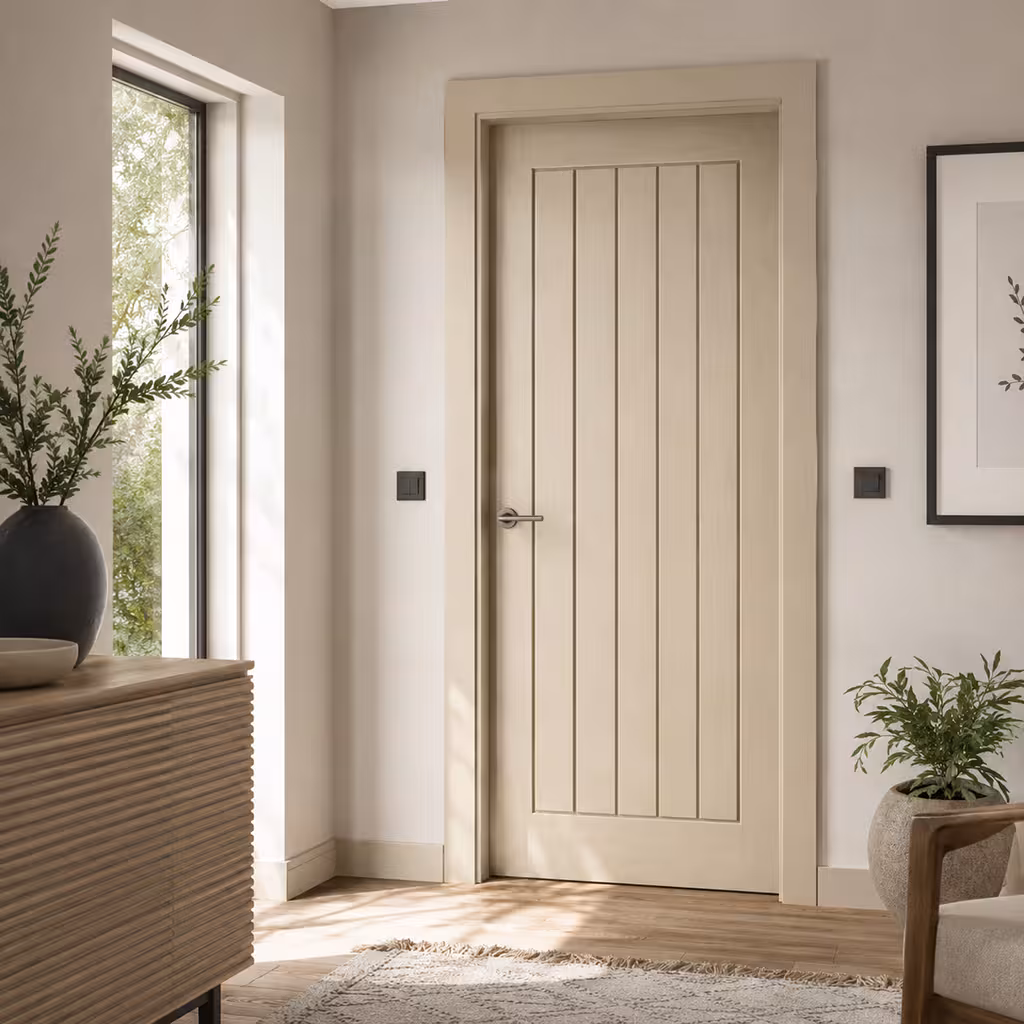 LPD Mexicano Blonde Oak 5 Panel Vertical Grooved Pre-Finished Internal Door Lifestyle