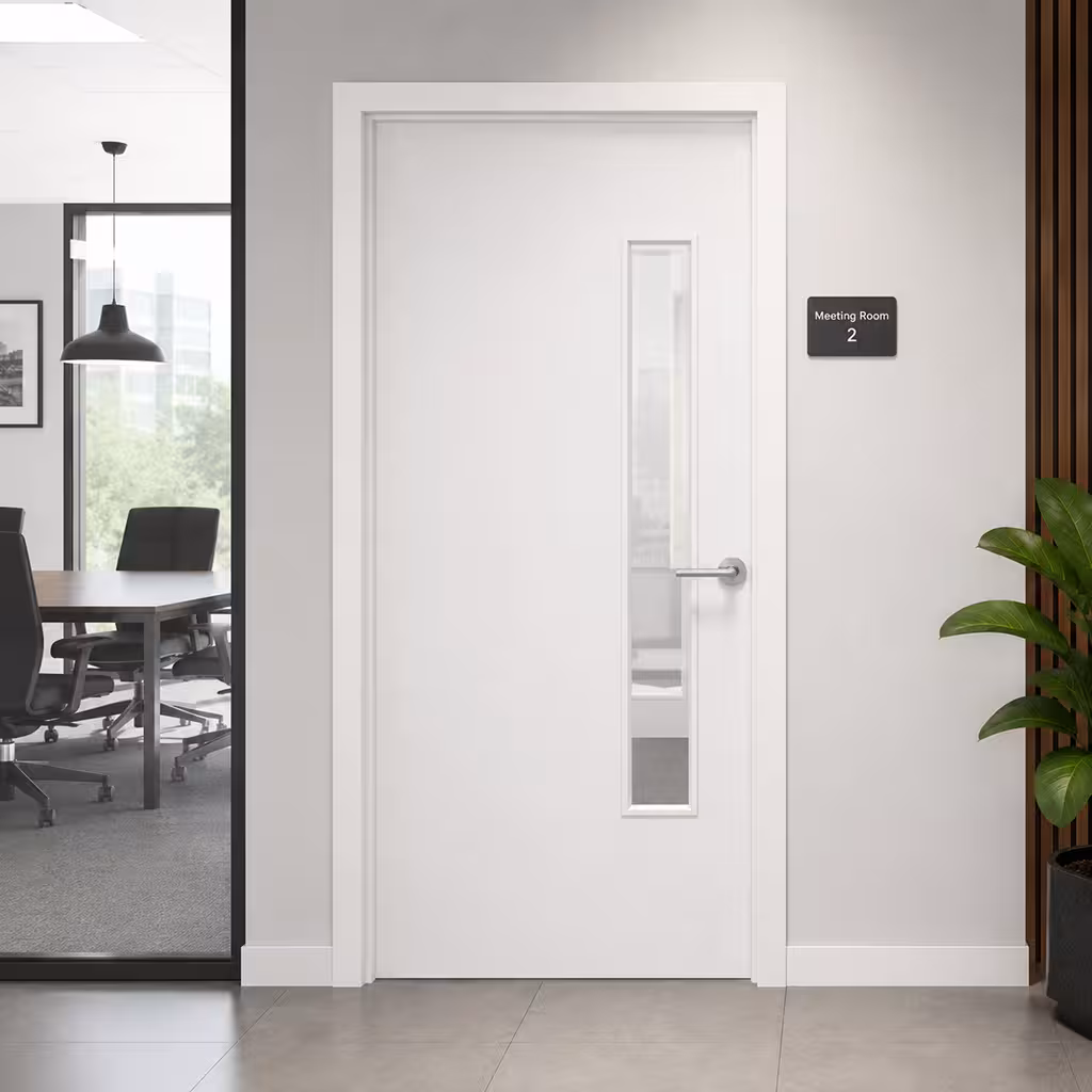 PREMDOR White Primed 1L Side Clear Glazed Smooth Internal FD60 Office Fire Door Lifestyle