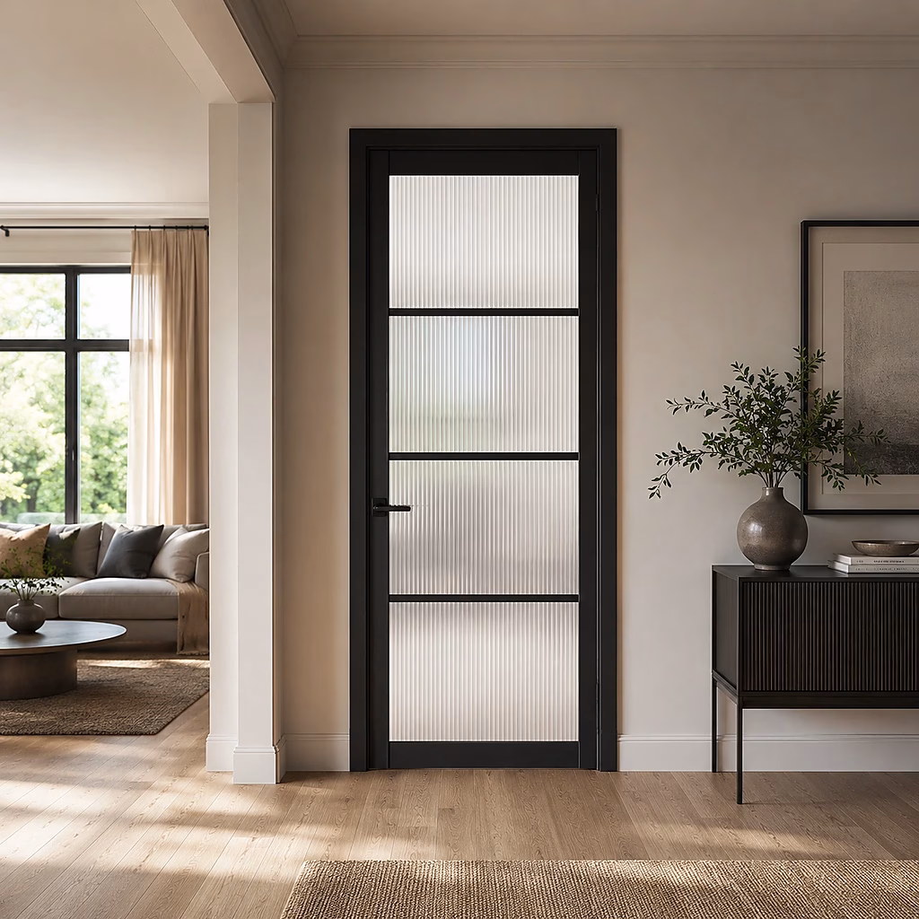 LPD Soho Reeded Pre-finished Glazed Black Internal Door