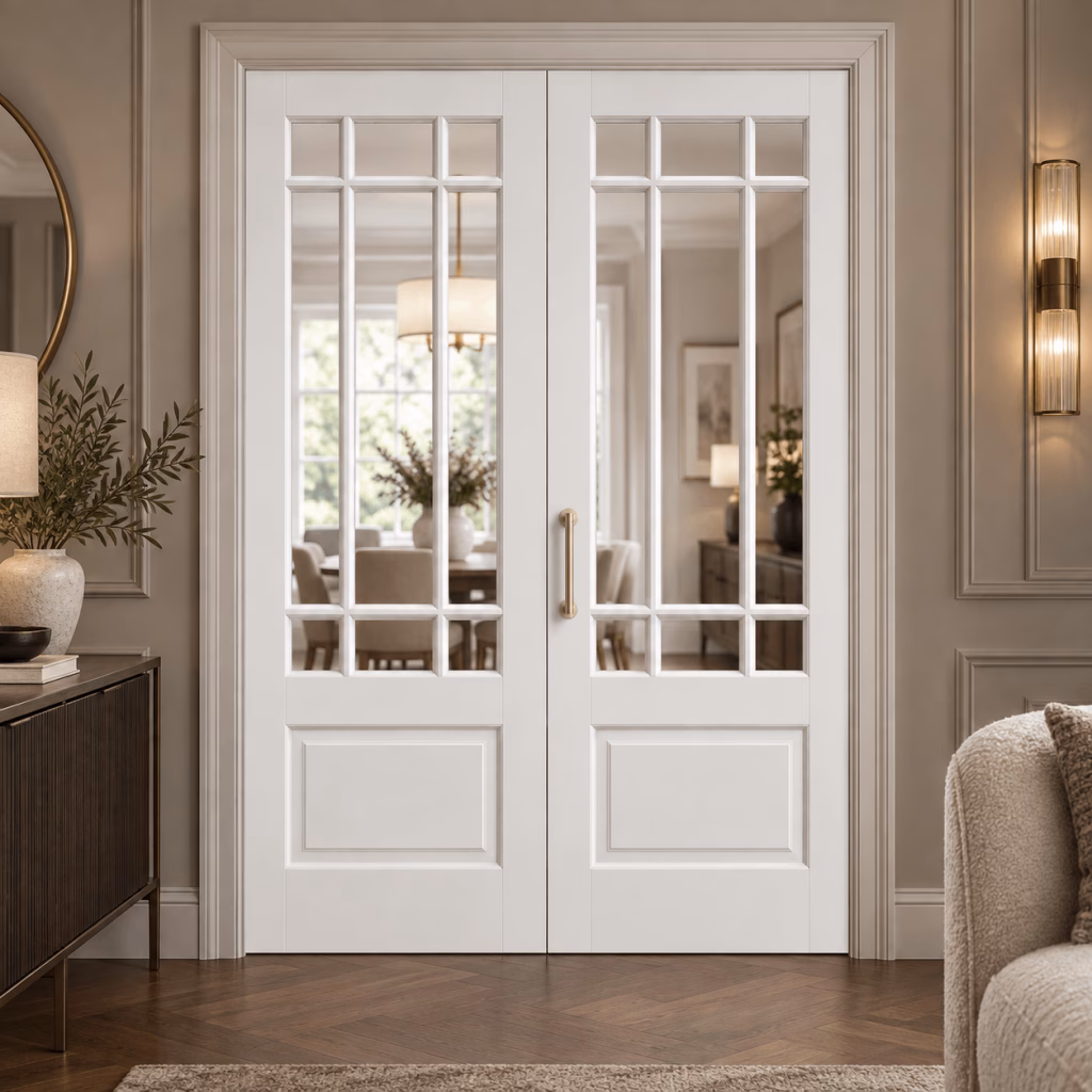 LPD Downham White Primed 9L Clear Glazed Rebated Internal Door Pair