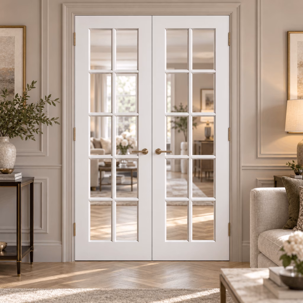 LPD GTPSA White Primed Clear Bevelled Glazed Rebated Internal Door Pair