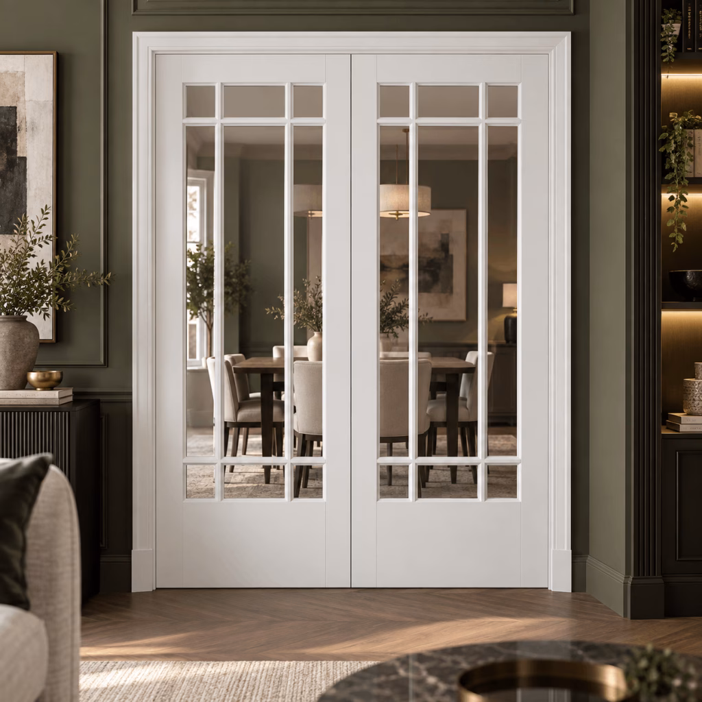 LPD Manhattan White Primed 9L Clear Glazed Internal Door Pair