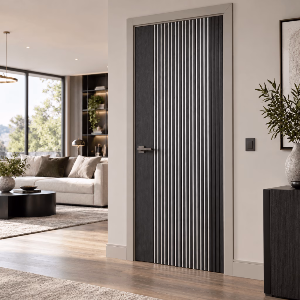 LPD Melbourne Ash Grey Clear Glazed Square-Cut Grooved Vertical Panel Pre-finished Internal Door