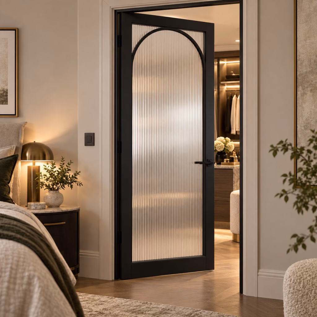 LPD Melrose Black Arched Frame Reeded Glazed Smooth Pre-Finished Internal Door