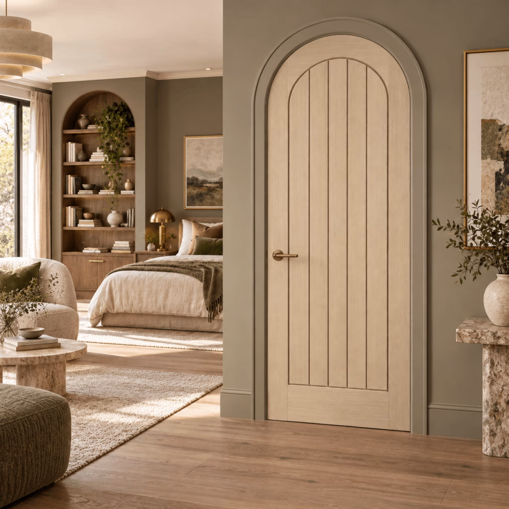 LPD Mexicano Arched Blonde Oak Square-Cut Vertical Grooved Pre-finished Internal Door