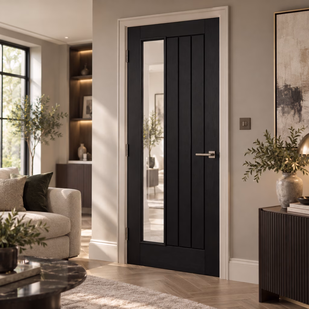 LPD Mexicano Black Offset Glazed Vertical Panel Pre-finished Wood Veneer Internal Door