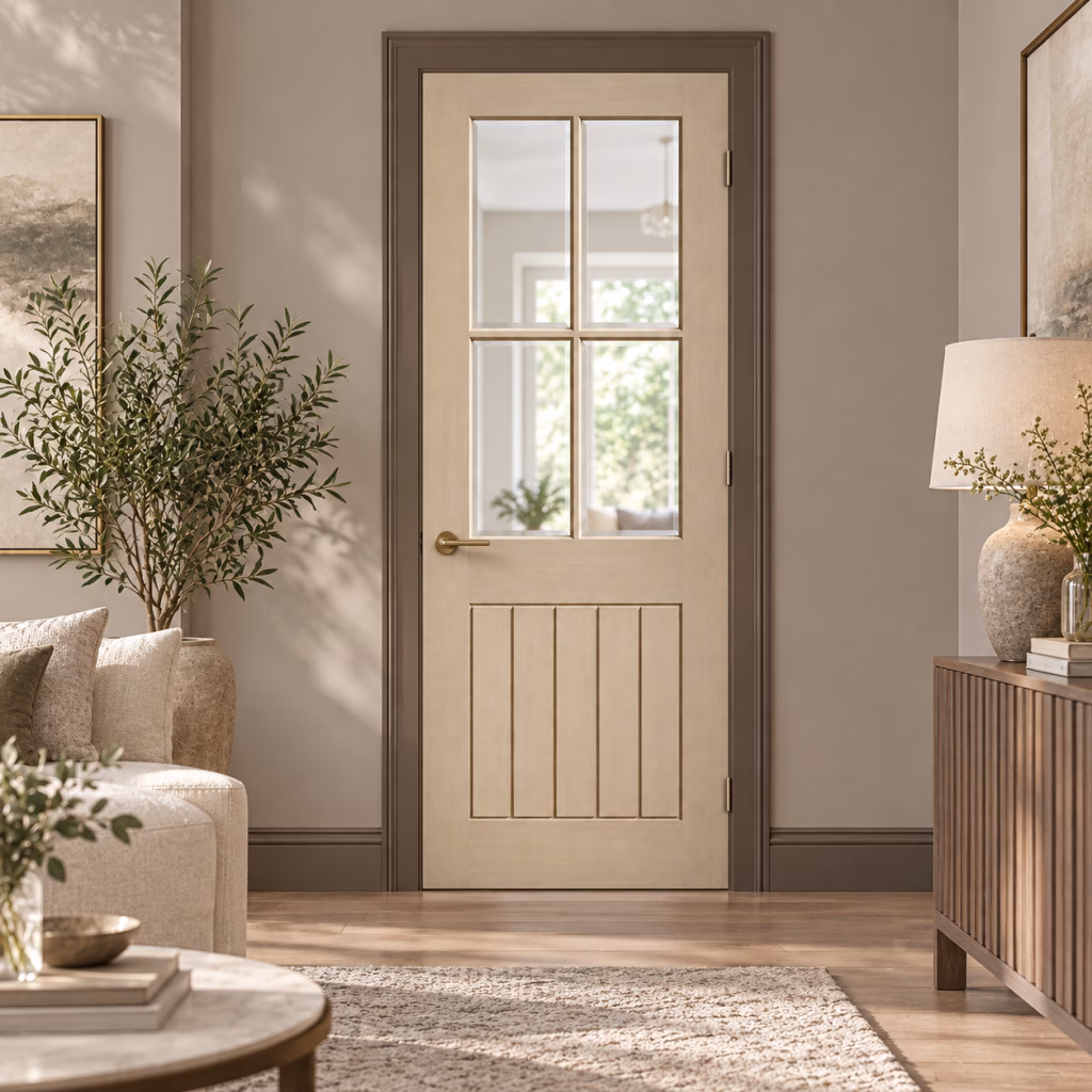 LPD Mexicano Blonde Oak 4L Clear Glazed Square-Cut Vertical Grooves Pre-finished Internal Door