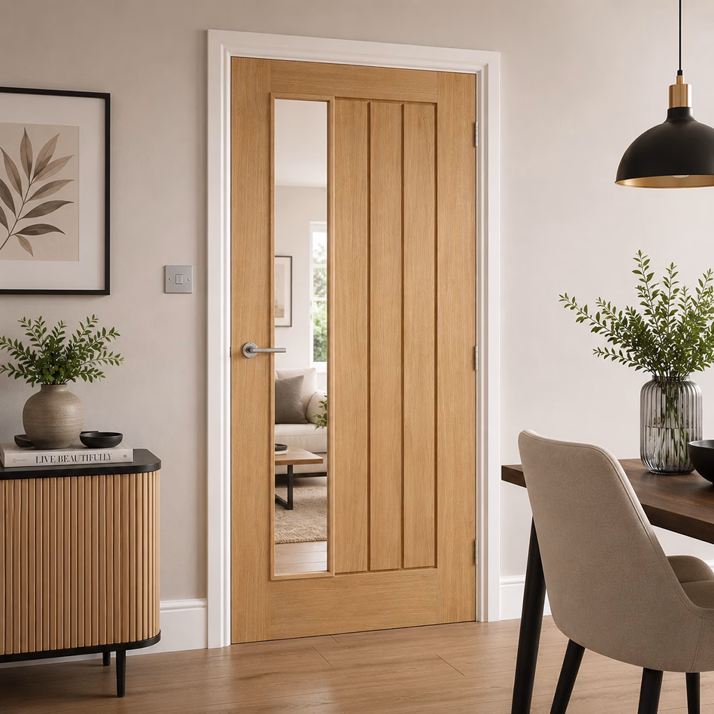 LPD Mexicano Solid Oak Clear Internal Glazed Door Offset