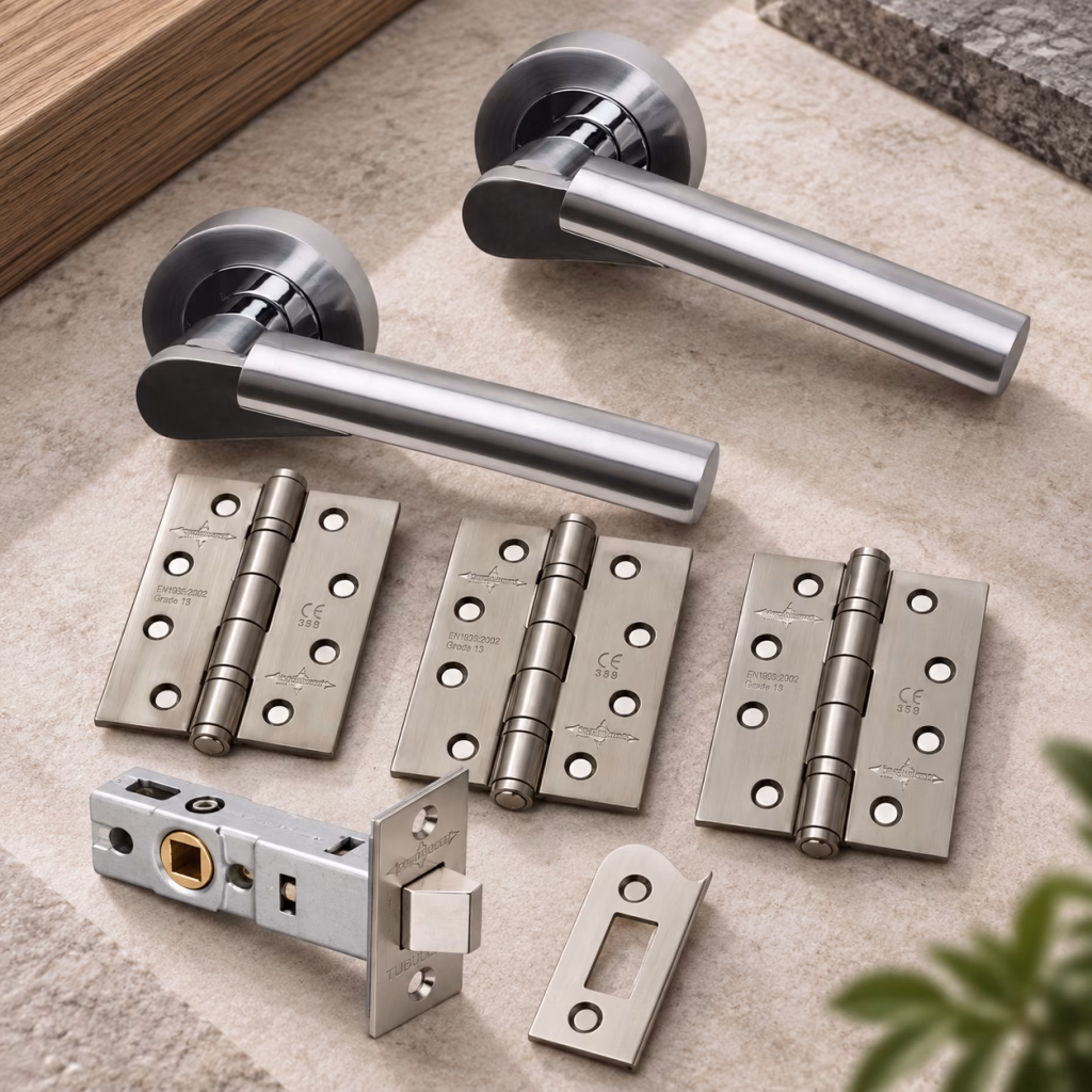 LPD Neptune Silver Polished & Satin Chrome Tone Handle Hardware Pack