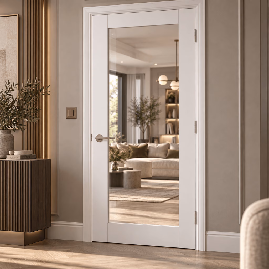 LPD Pattern 10 White Primed 1L Clear Glazed Centre Panel Solid Engineered Core Internal Door