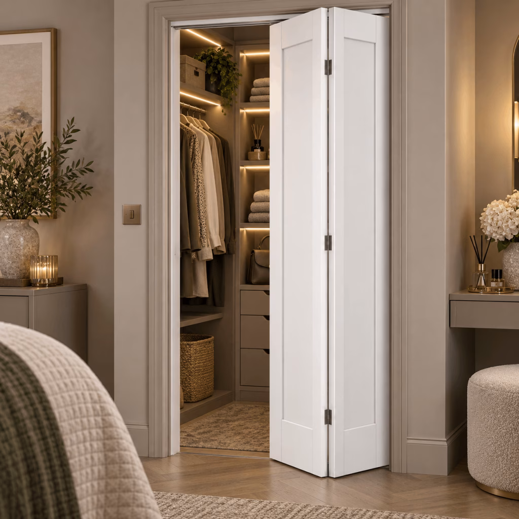 LPD Pattern 10 White Primed One Panel Split Bi-Fold Solid Engineered Core Internal Door