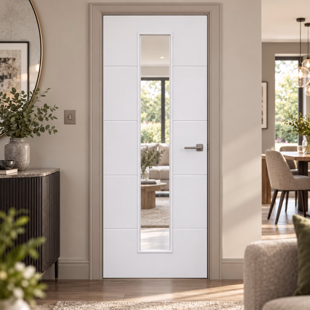 LPD Santandor White Primed 5 Panel Ladder Style 1L Clear Glazed Raised Mouldings Internal Door