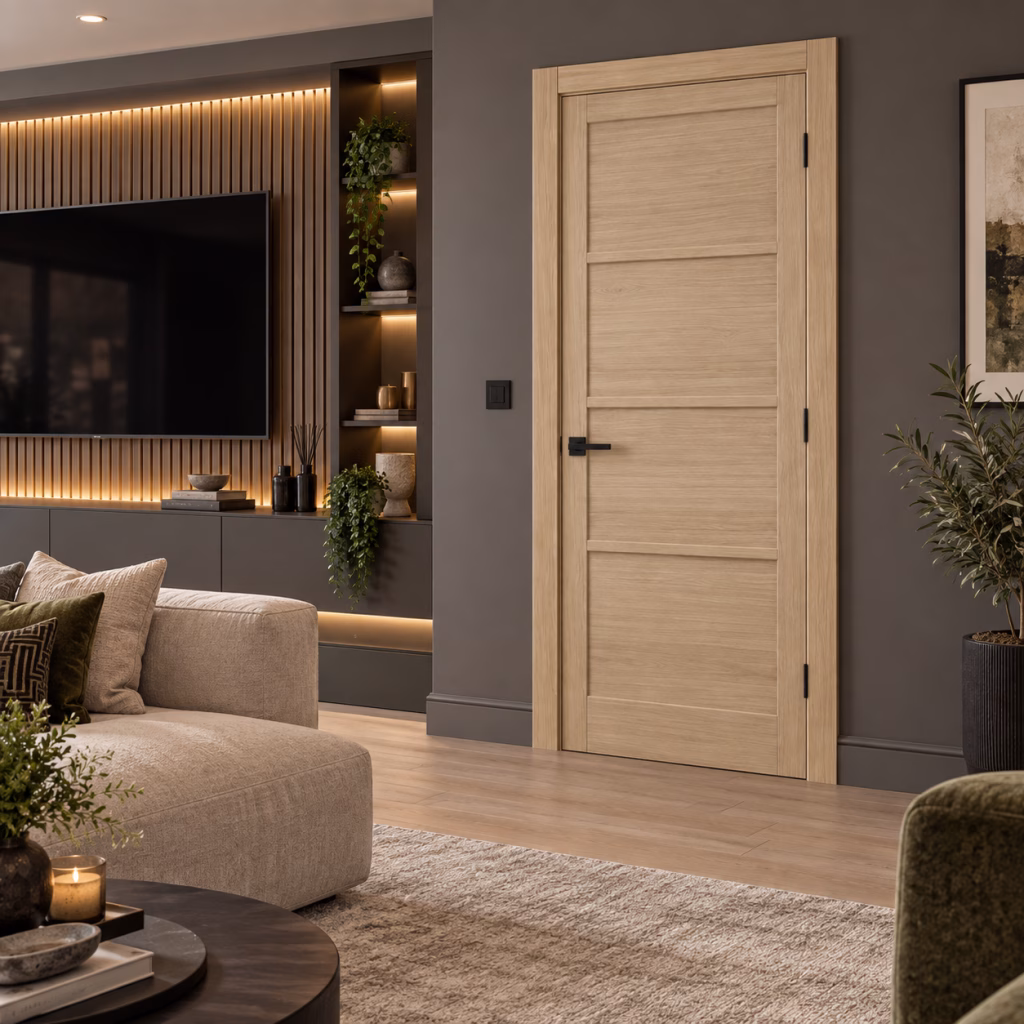 LPD Soho Blonde Oak 4P Clean-Line Contemporary Four Panel Design Pre-finished Blonde Oak Internal Door lifestyle