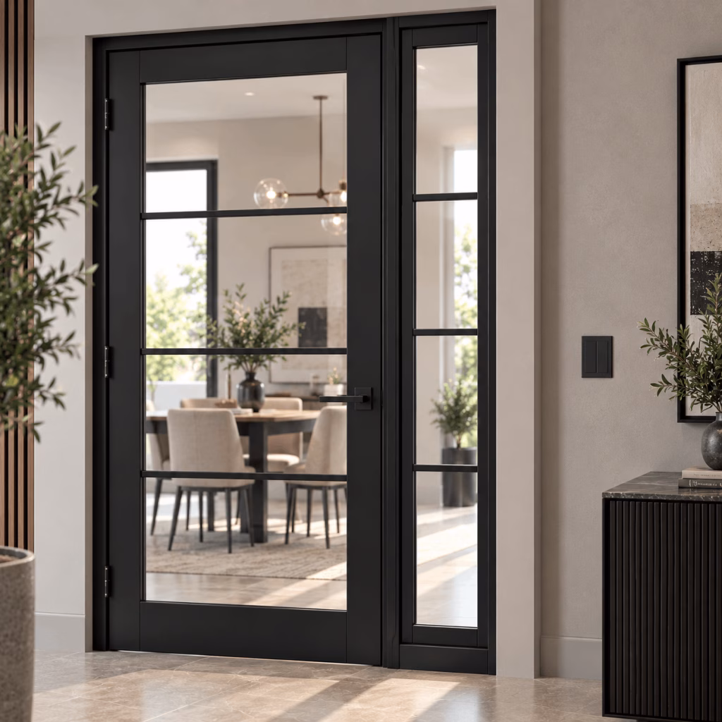 LPD Soho W6 Black Grid-Framed Clear Glazed Pre-finished Internal Sidelight