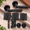 LPD Turin Matt Black Privacy Lever on Rose Pre-Finished Handle Pack lifestyle