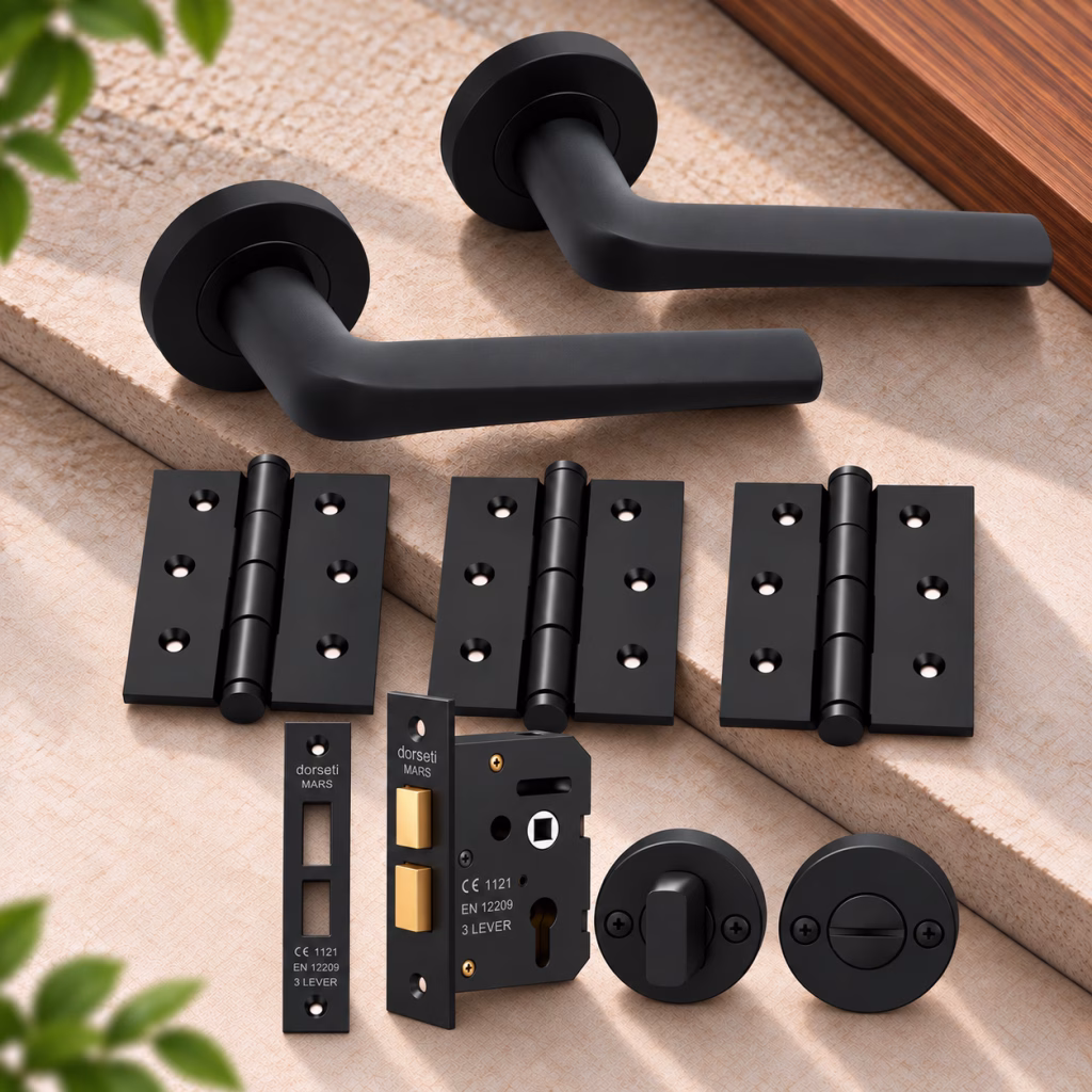 LPD Turin Matt Black Privacy Lever on Rose Pre-Finished Handle Pack