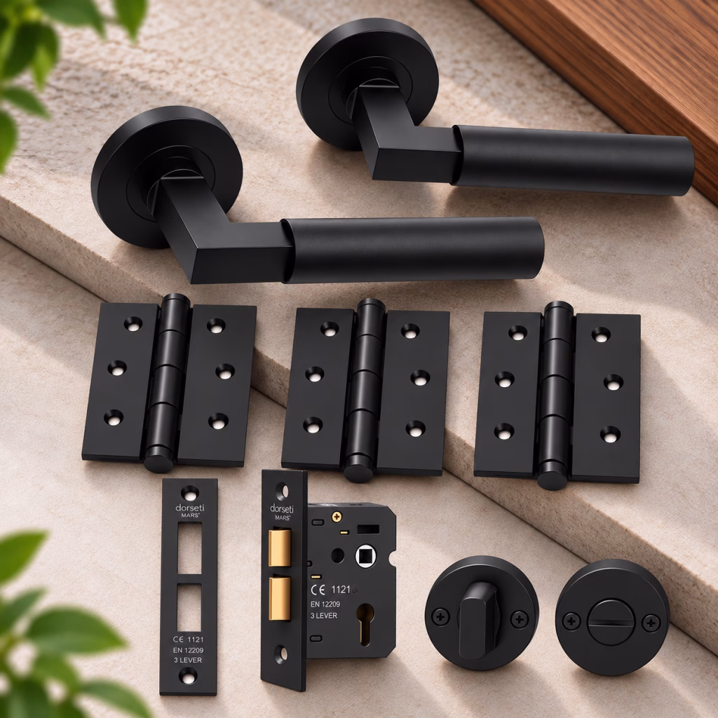 LPD Verona Matt Black Contemporary Privacy Handle Hardware Pack