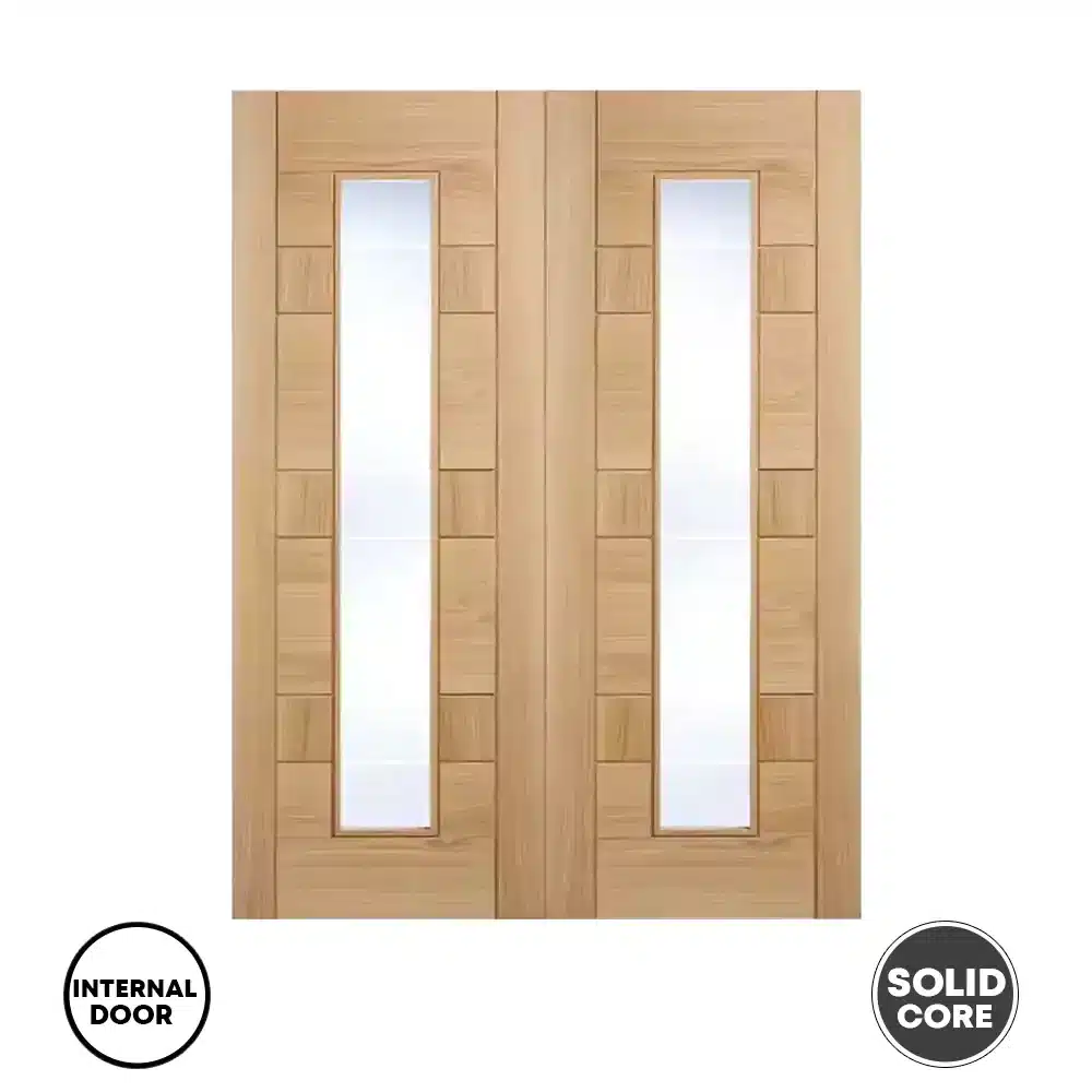 LPD Internal Door Oak Glazed Pair Edmonton Pre-Finished 36"