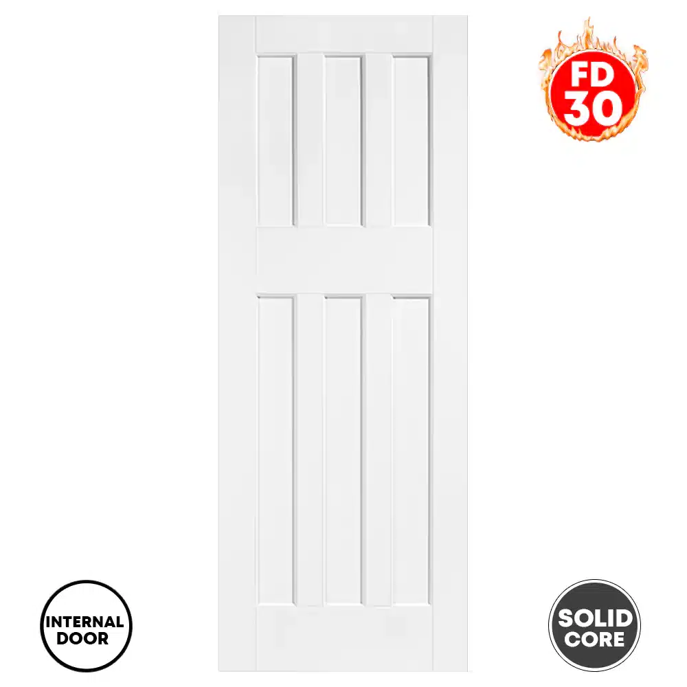 LPD DX 60s FD30 6 Panel Internal Door White Primed