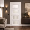LPD Contemporary White Primed 4L Frosted Glazed Clear Lines Solid Engineered Internal Door clear