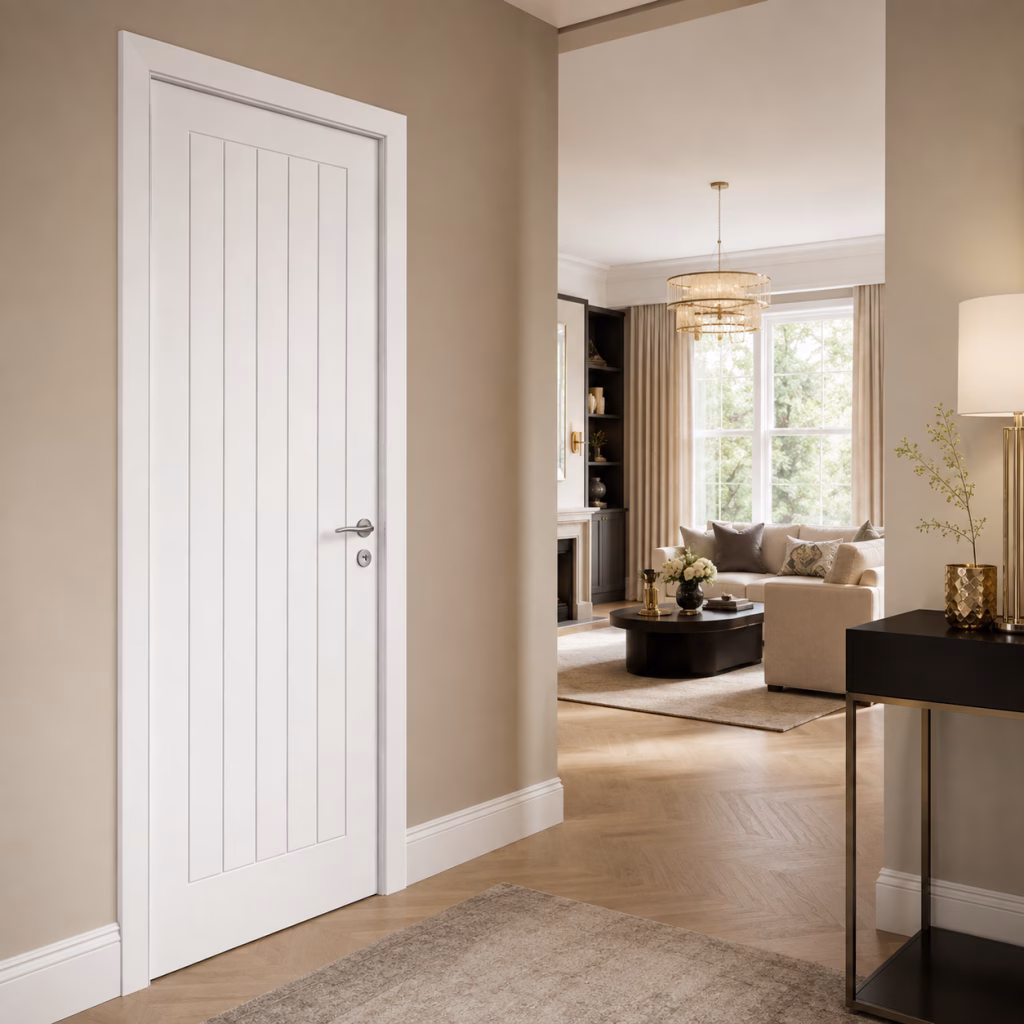 White Primed Cottage Style Wood Textured Hollow Core Internal Door lifestyle