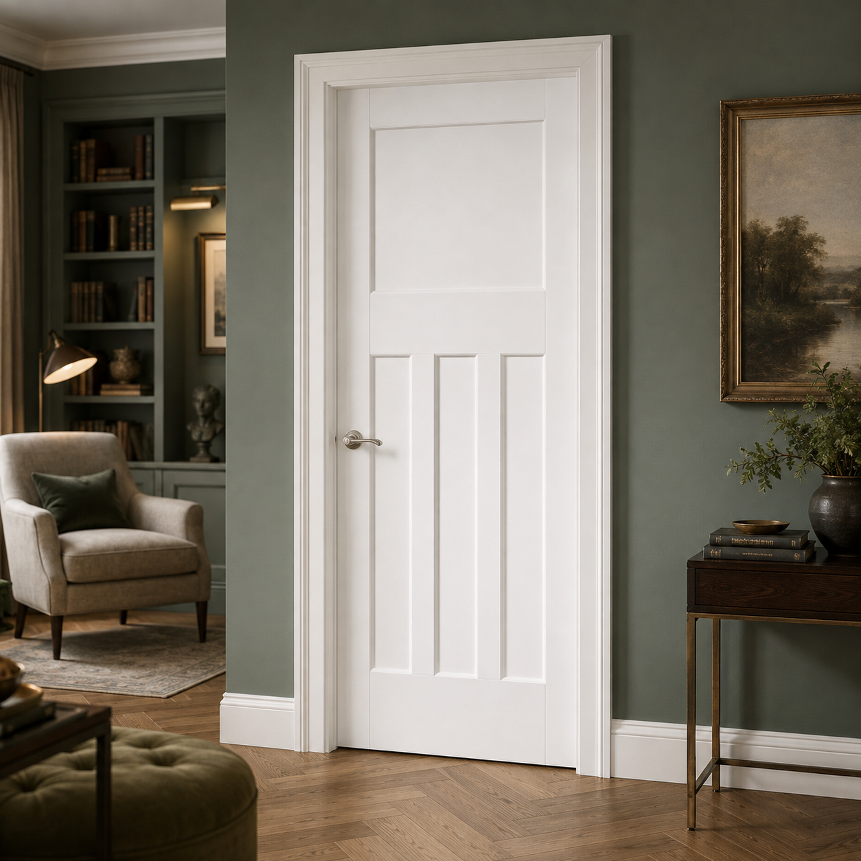 LPD DX 30s White Primed 30s Style Three Rectangular Inset Panels and One Square Panel Solid Engineered Internal Door lifestyle
