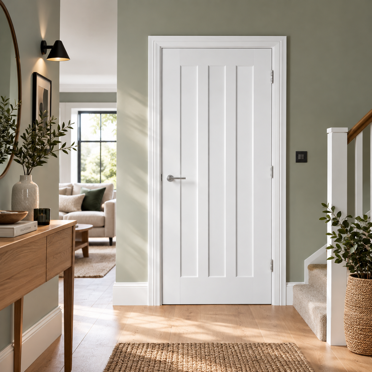 LPD Doors Idaho White Primed 3 Panel Recessed Solid Engineered Core Internal Door lifestyle