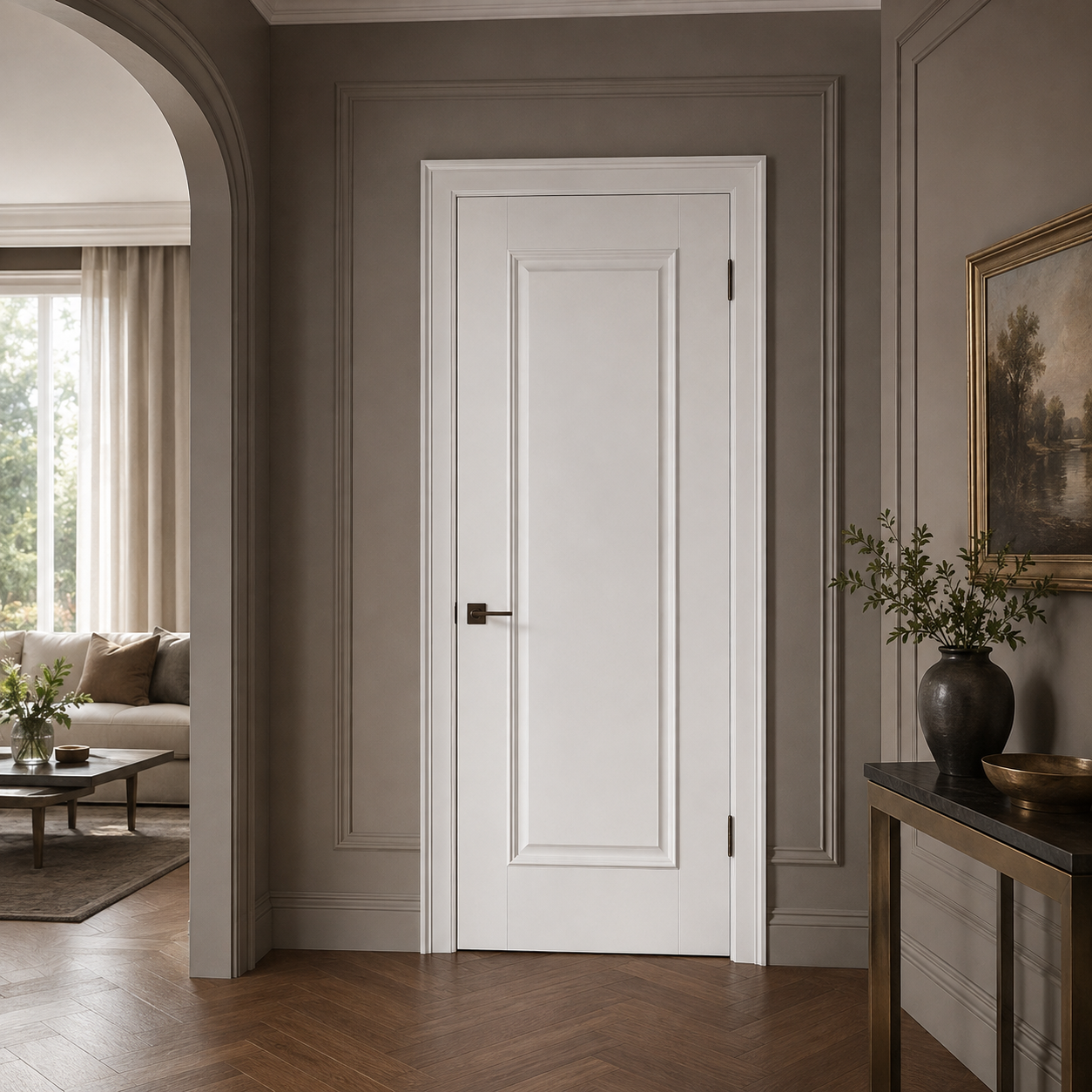 LPD Eindhoven White Primed Plus One Large Panel Decorative Beading Solid Engineered Internal Door lifestyle