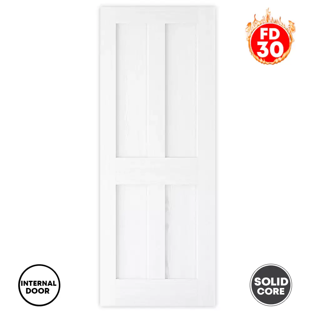 LPD London 4 Panel Internal Fire Rated Door Primed White Grain