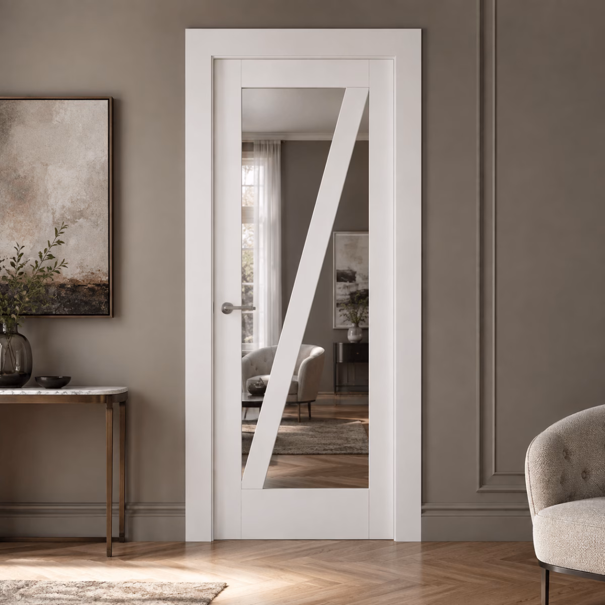 LPD Doors Barn White Primed Glazed Panel Clear Glass Internal Door lifestyle
