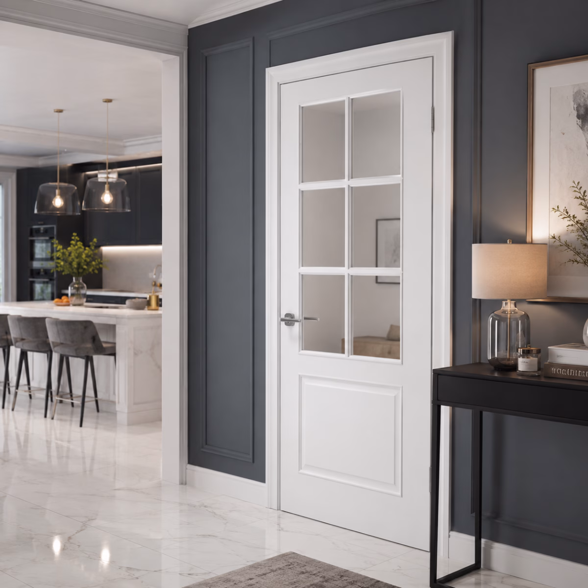 LPD Doors Berlin White Moulded Smooth 6L Clear Glazed Composite Pre-Finished Internal Door lifestyle